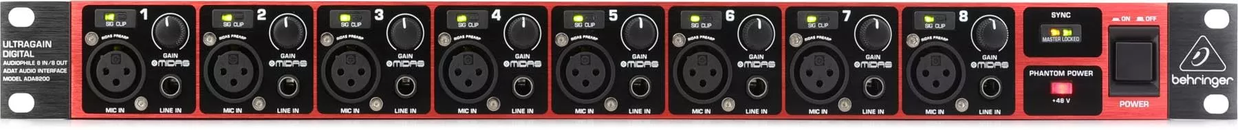 Behringer ADA8200 8 In 8 Out ADAT Audio Interface MIDAS Mic Preamplifiers