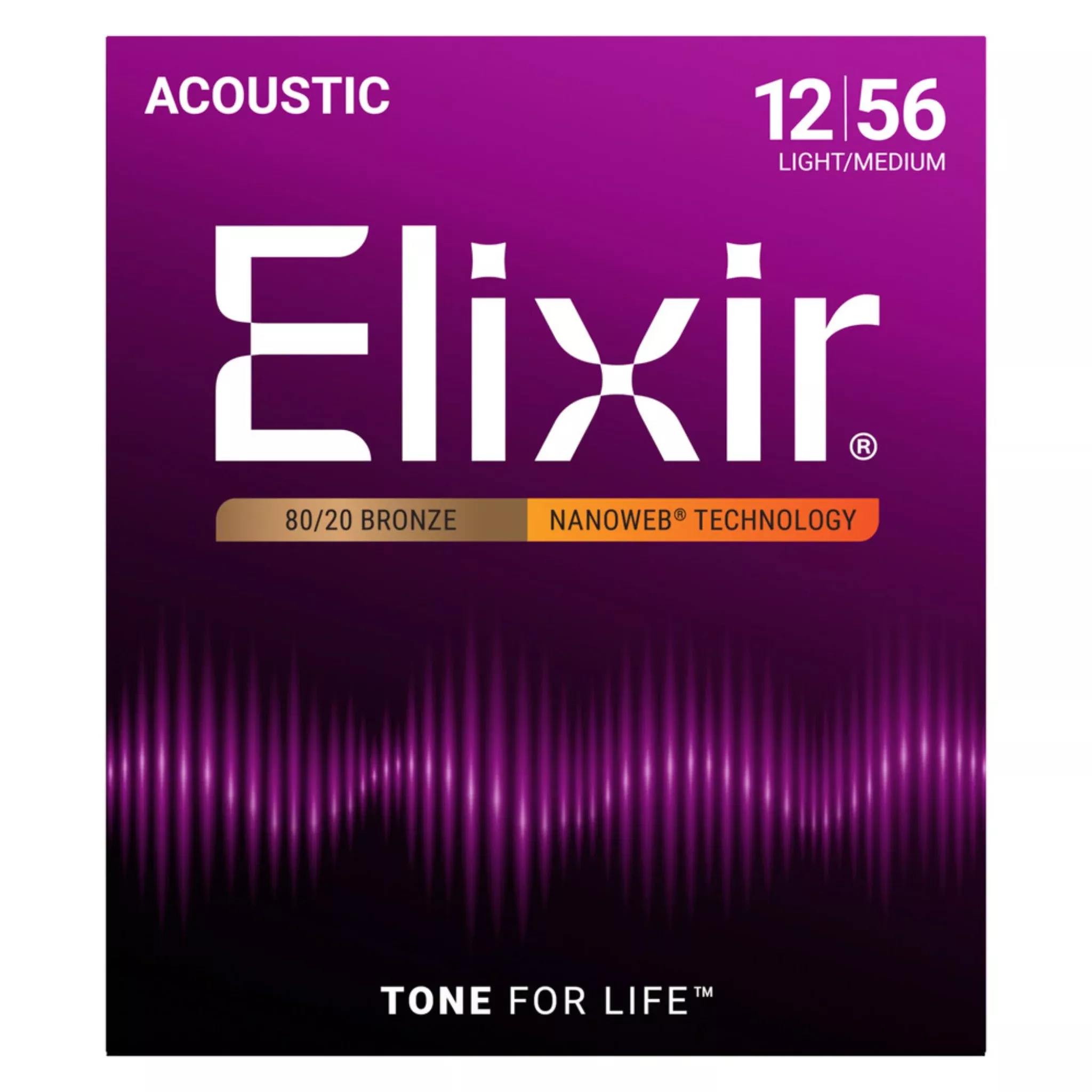Elixir 11077 80/20 Bronze NANOWEB Acoustic Guitar Strings - Light/Medium (12-56)