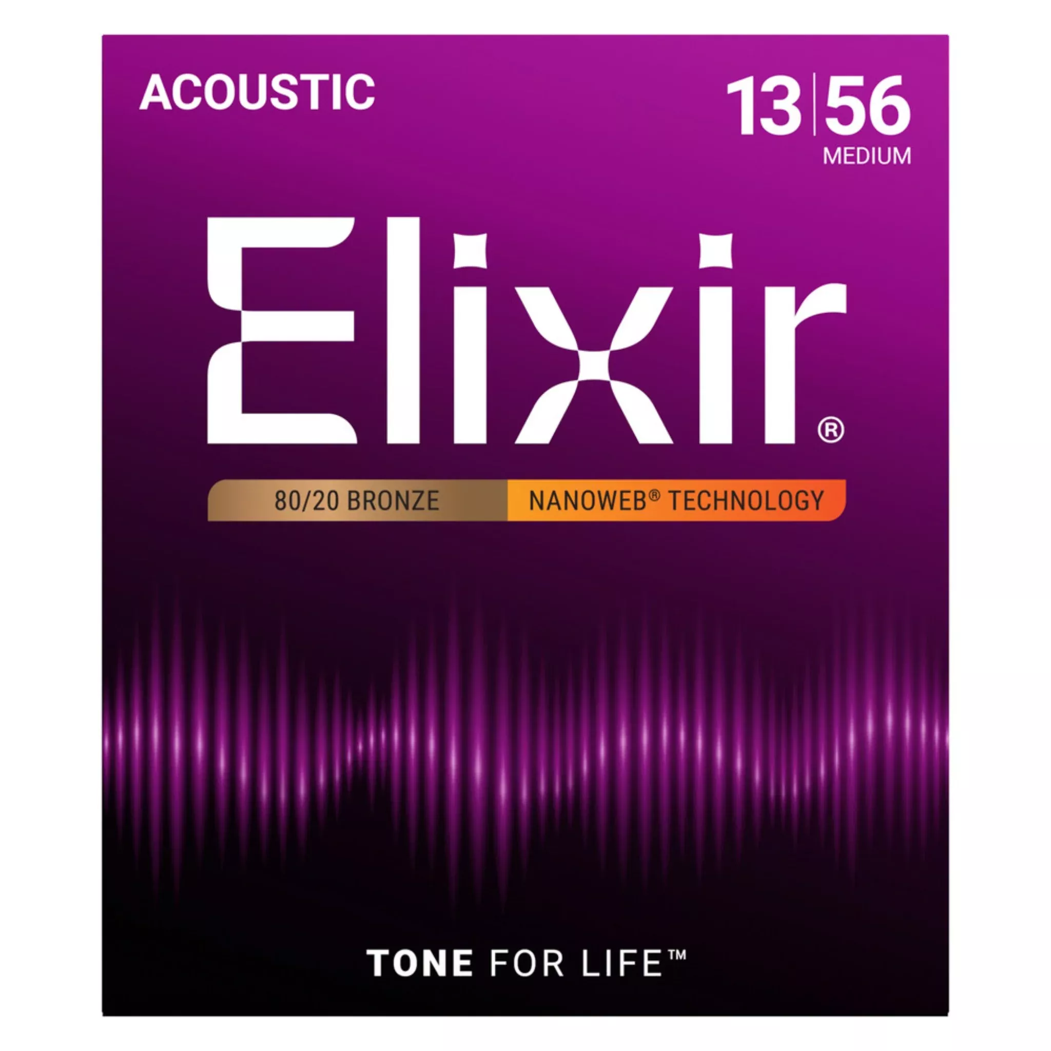 Elixir 11102 80/20 Bronze NANOWEB Acoustic Guitar Strings - Medium (13-56)