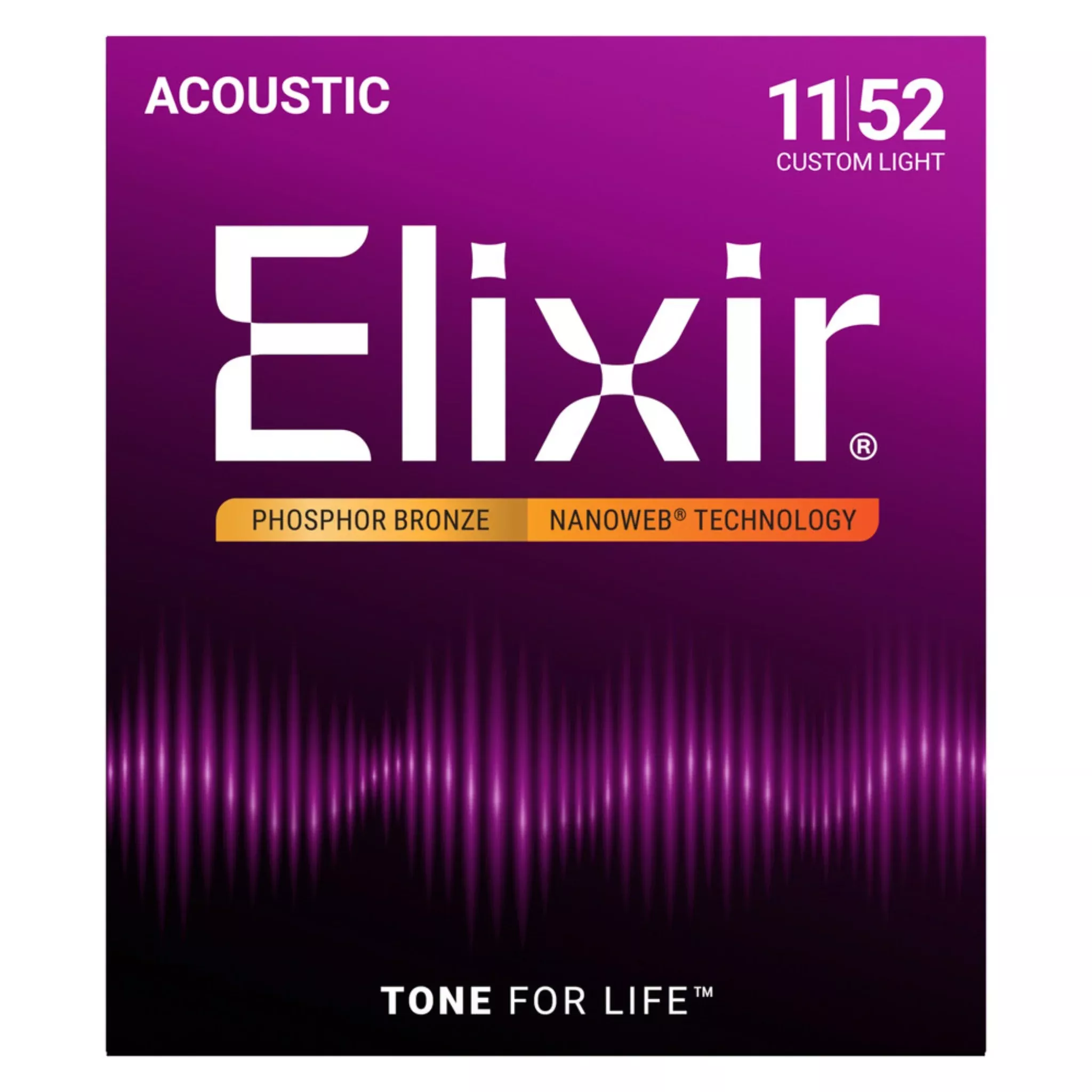 Elixir 16027 Phosphor Bronze NANOWEB Acoustic Guitar Strings - Custom Light (11-52)