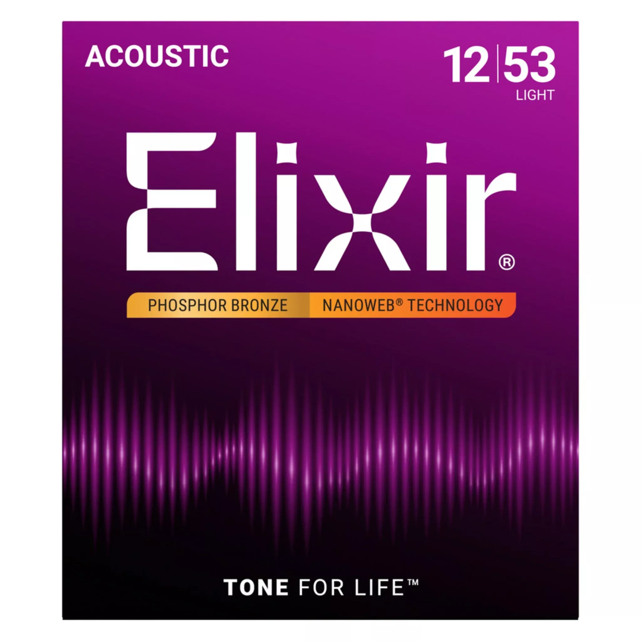 Elixir 16052 Phosphor Bronze NANOWEB Acoustic Guitar Strings - Light (12-53)
