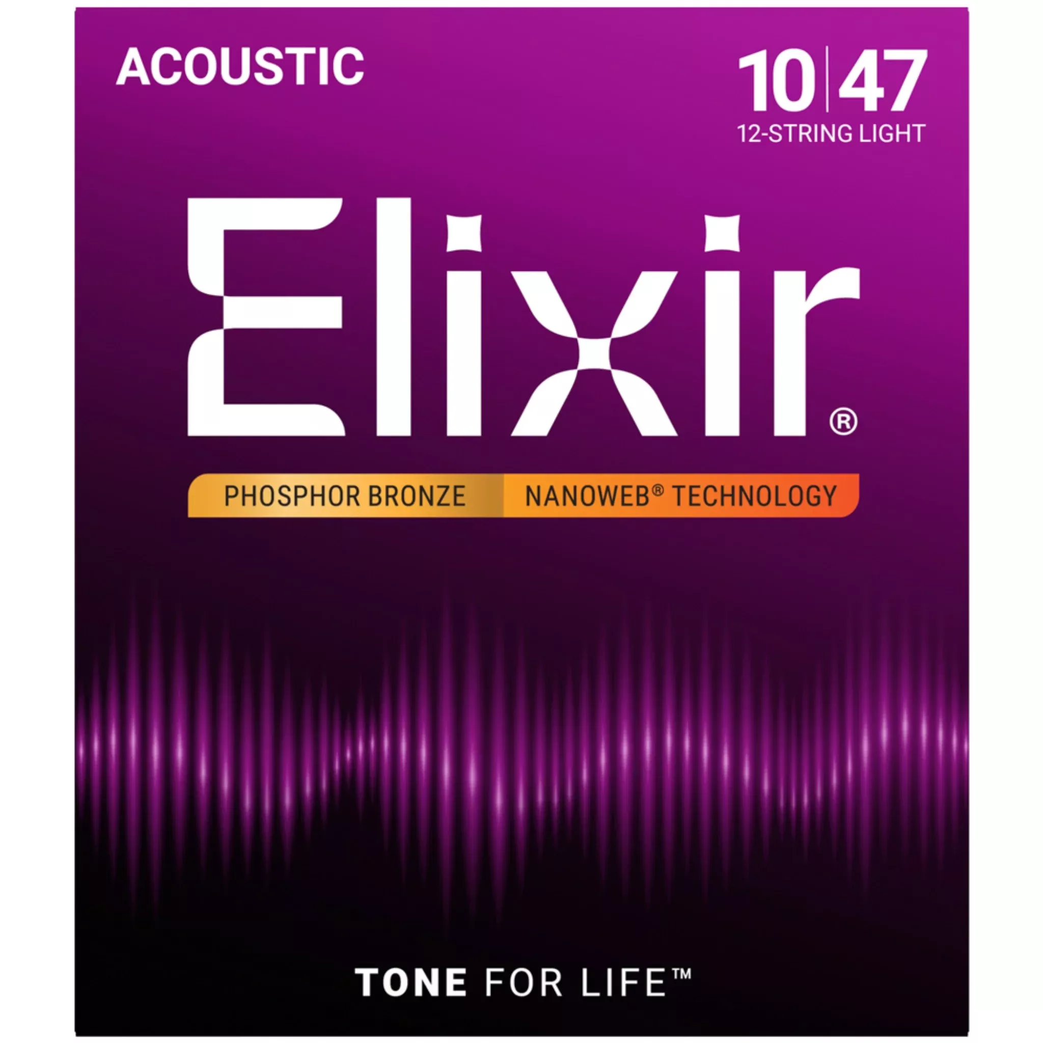 Elixir 16152 Phosphor Bronze NANOWEB 12-String Acoustic Guitar Strings - Light (10-47)
