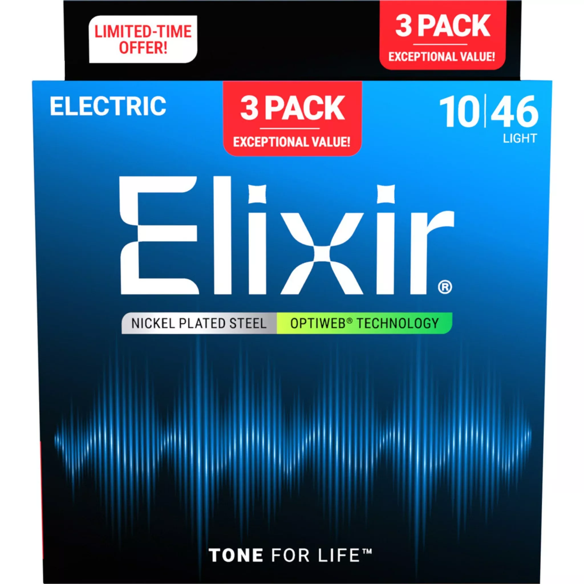 Elixir 16572 Nickel-Plated Steel OPTIWEB Electric Guitar Strings 3-Pack - Light (10-46)