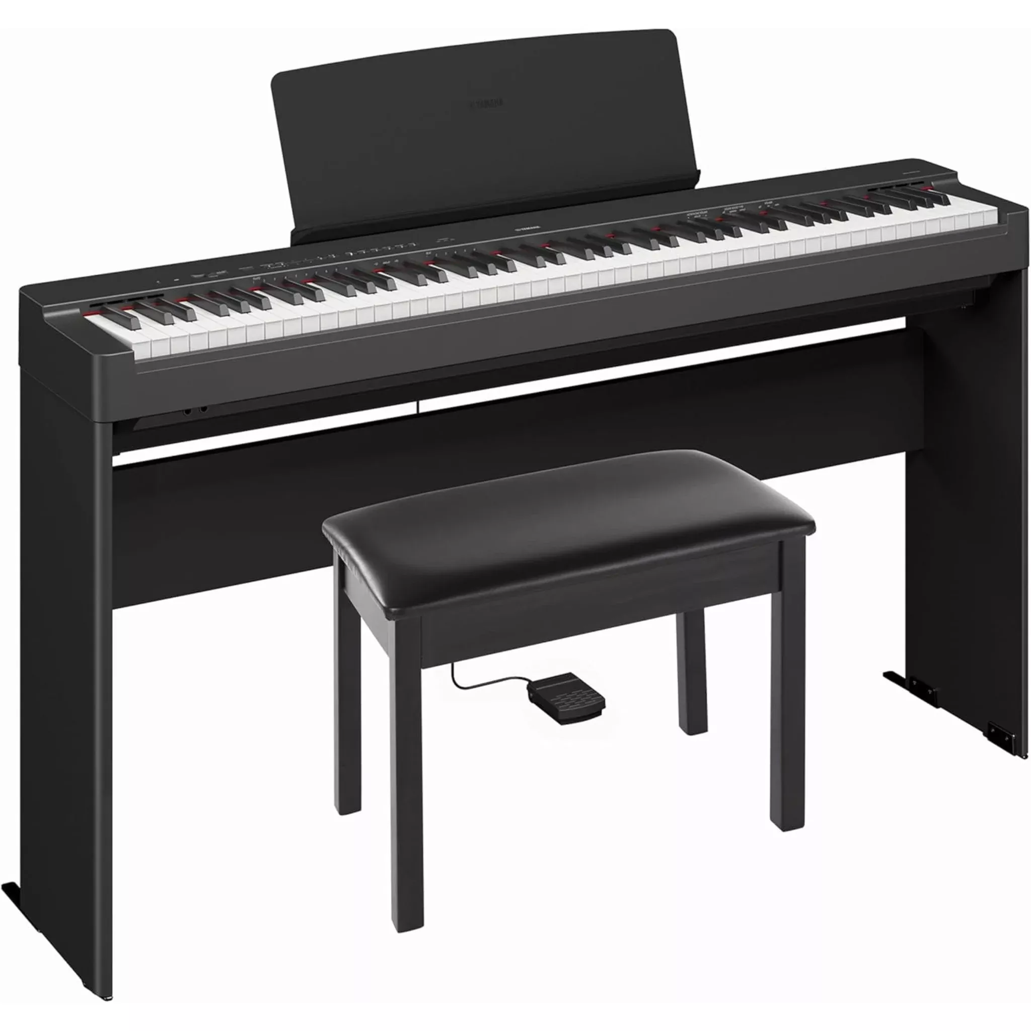 Yamaha P225BLB 88-Key Weighted Digital Piano Bundle with Stand, Bench